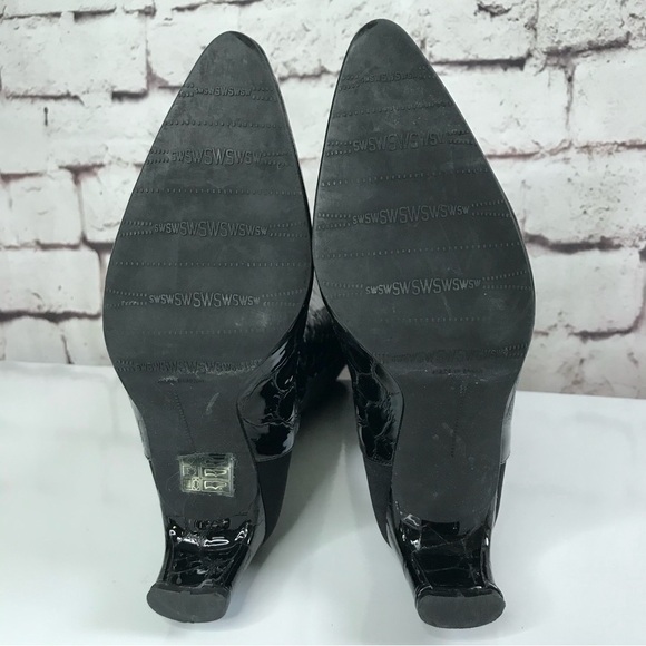 STUART WEITZMAN Croc Embossed 50/50 Ltd Edition Black Patent Leather Heel Boot 4 - Picture 8 of 16